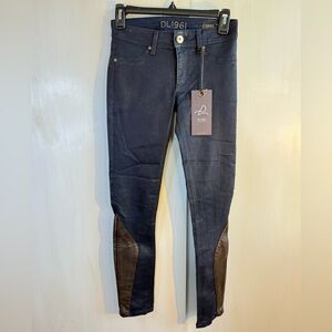 DL1961 NWT Emma Leather Accent Skinny Denim Leggings